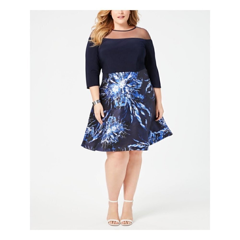 r&m Richards Woman Blue Floral A-Line Dress